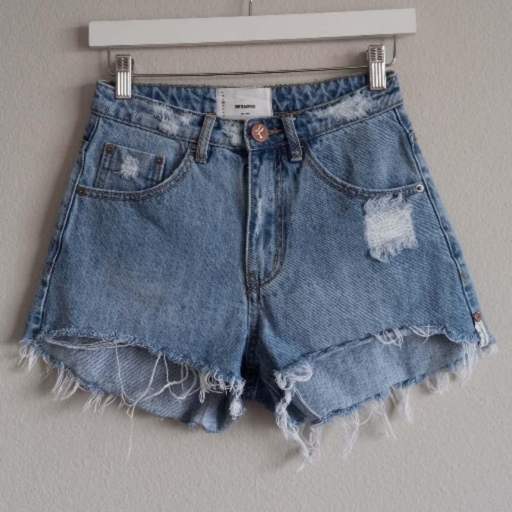 One Teaspoon Light Blue Distressed Denim Shorts